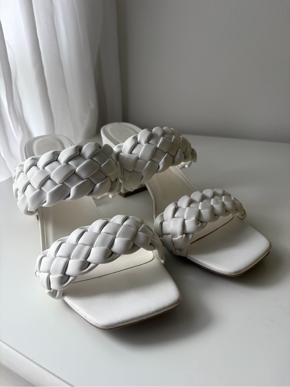 Wild Diva White Braided Strap Slide Heels